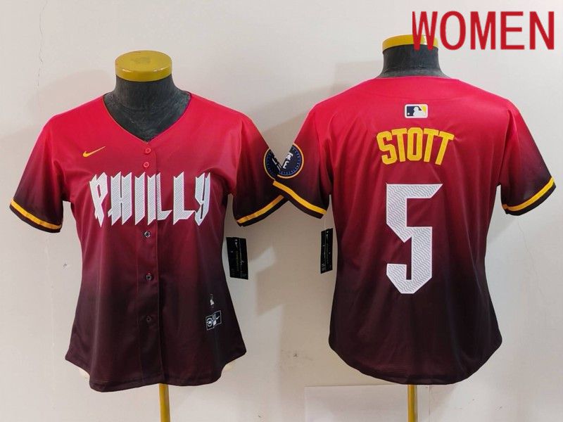 Women Philadelphia Phillies #5 Stott Red City Edition 2024 Nike MLB Jersey style 1